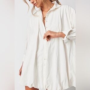 Free People nova shirt dress - white bubble hem mini, Size XS